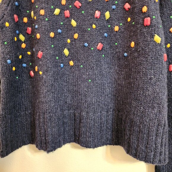 J Crew Blue Embellished Alpaca Wool Blend Crewneck Holiday Sweater Women L Chic - Picture 9 of 16